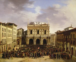 Das Volk von Brescia versammelt sich auf der Piazza della Loggia am 23. März 1849